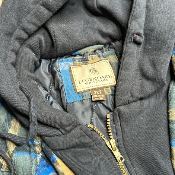 Legendary Whitetails Blue Plaid Double Layered Hooded Hoodie Quilted Zip Up Work - Picture 4 of 8